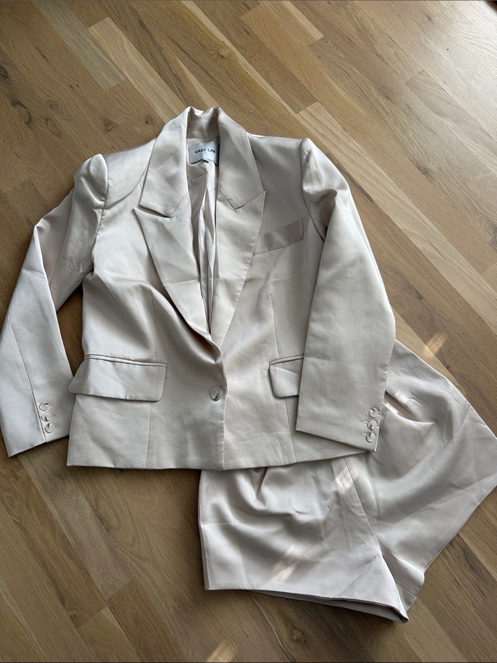 GREY LAB Ivory Satin Blazer with Matching Shorts
